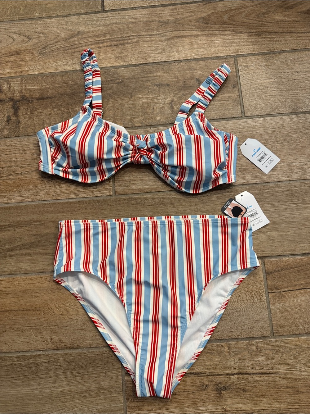 Women’s Two-Piece Striped Bikini in Red, White & Light Blue - Time and Tru